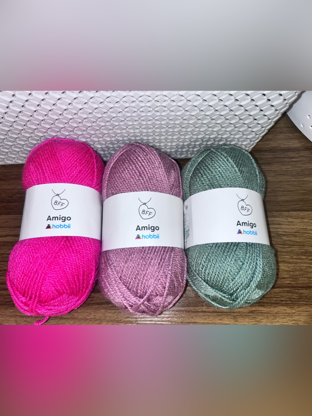 Amigo hobbii yarn green pink & fushia colors 54 48 27 - 3 skeins total